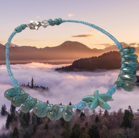 Turquoise color starfish anklet is 9 inches " Handcrafted by Queen2Bohemian - Picture 4 of 9